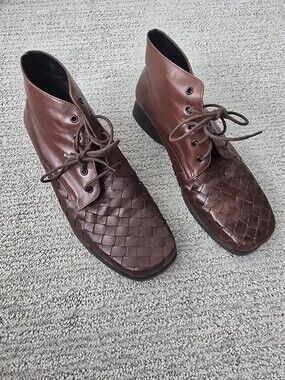 Vtg Duck Head Woven Leather Lace-Up Boots